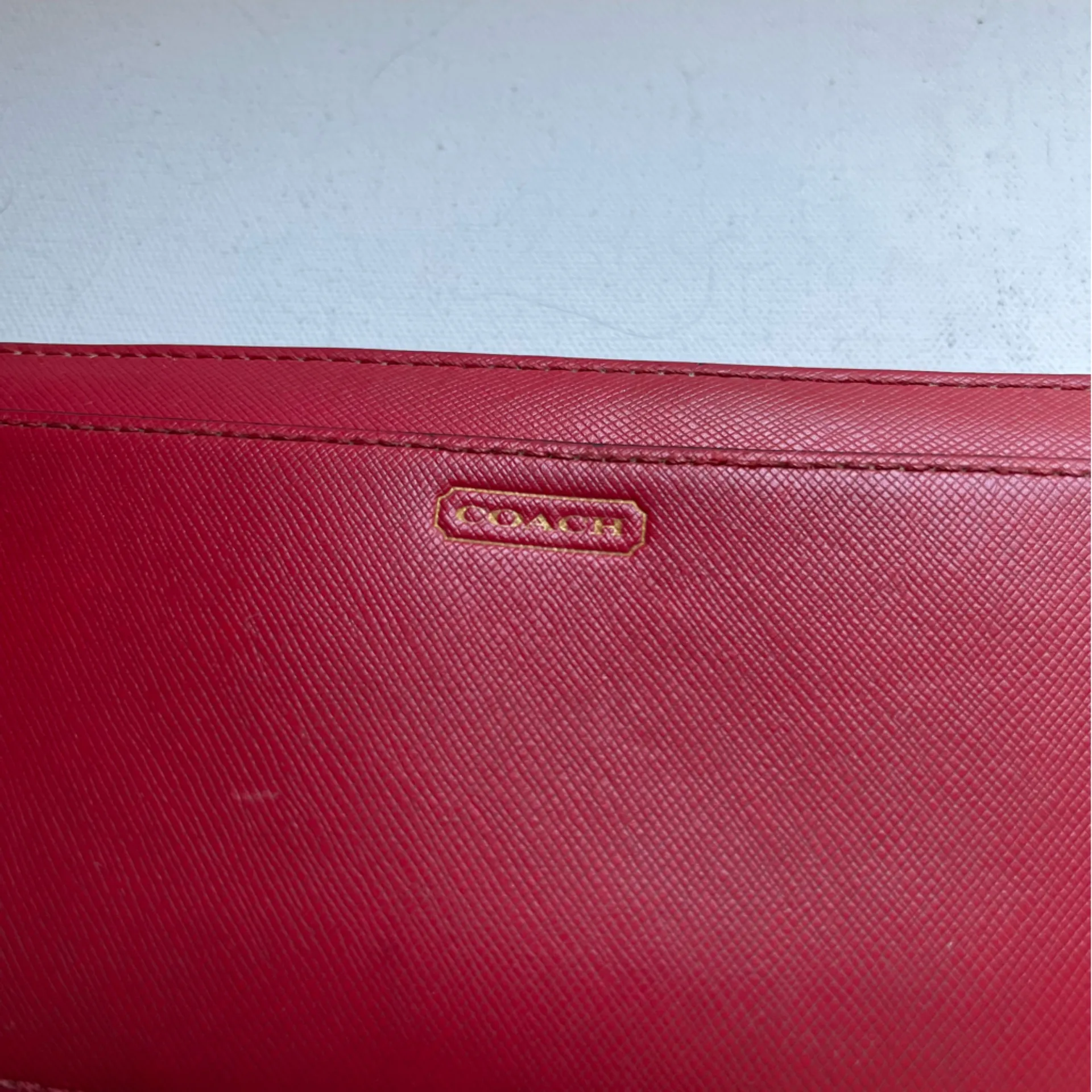 Coach Red Saffiano Leather Long Continental Zippy Wallet ID Cards Pockets - Image 2