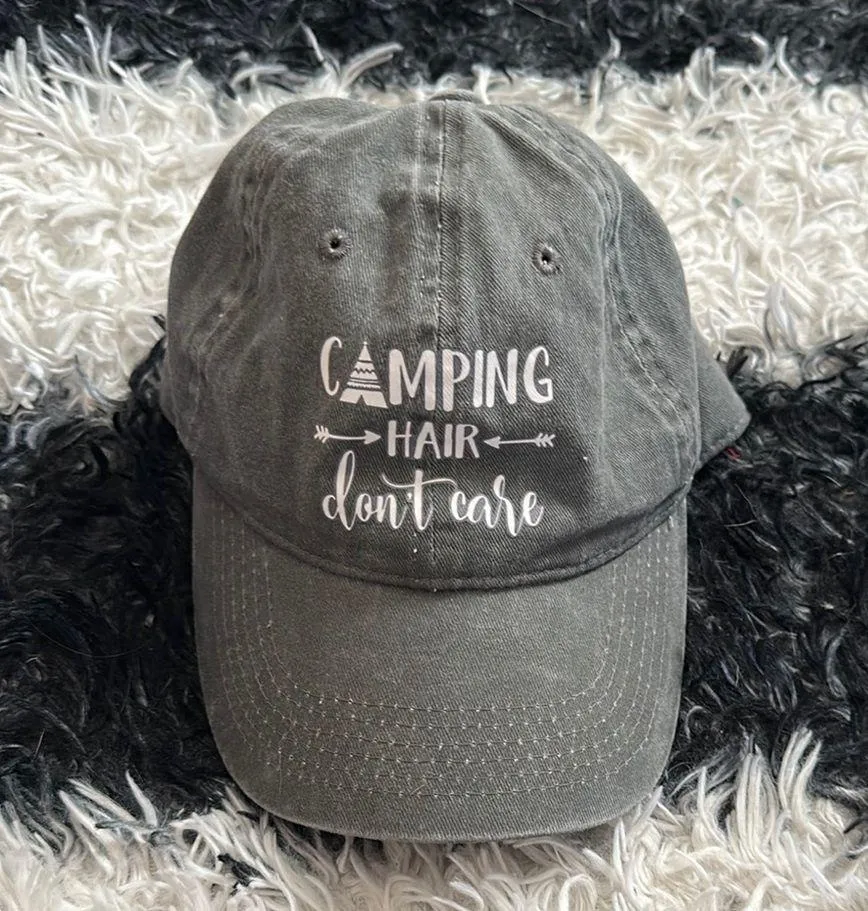 Women’s Gray Camping Hair Don't Care Baseball Cap, One Size - Image 2