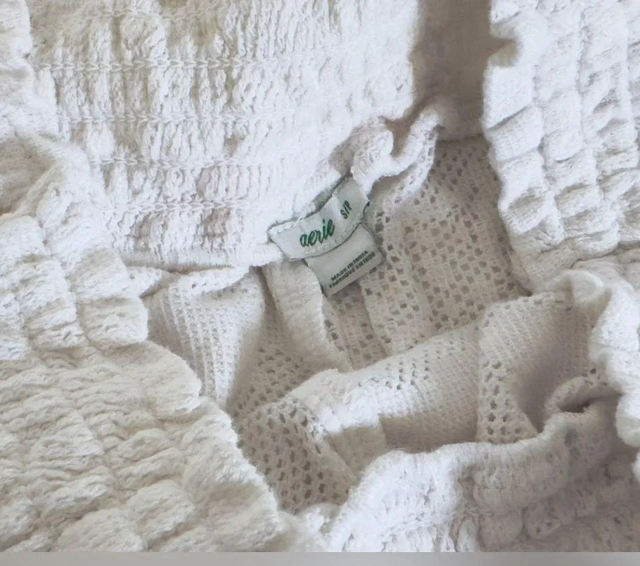 Lace Elastic High Waisted Beach Shorts - White - S - Image 4