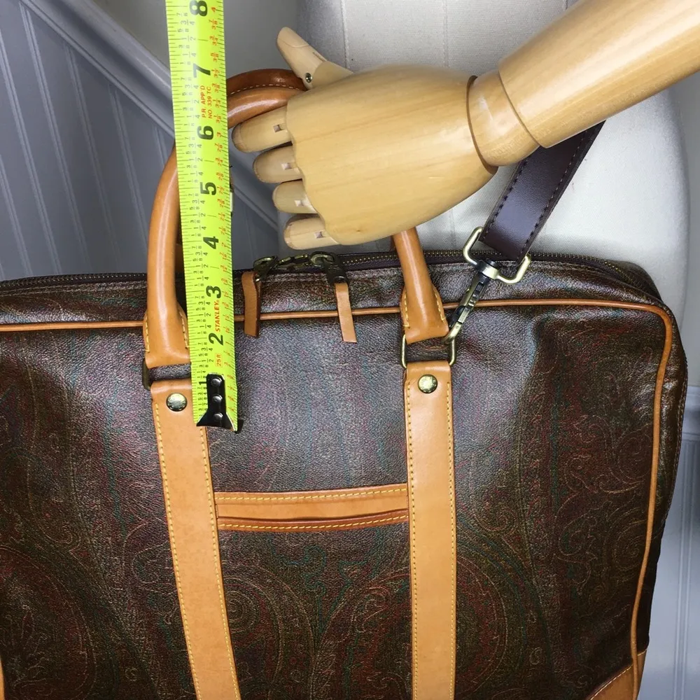 ETRO MILANO Red Paisley Coated Canvas and Vachetta Leather Top Handle Briefcase - Image 8