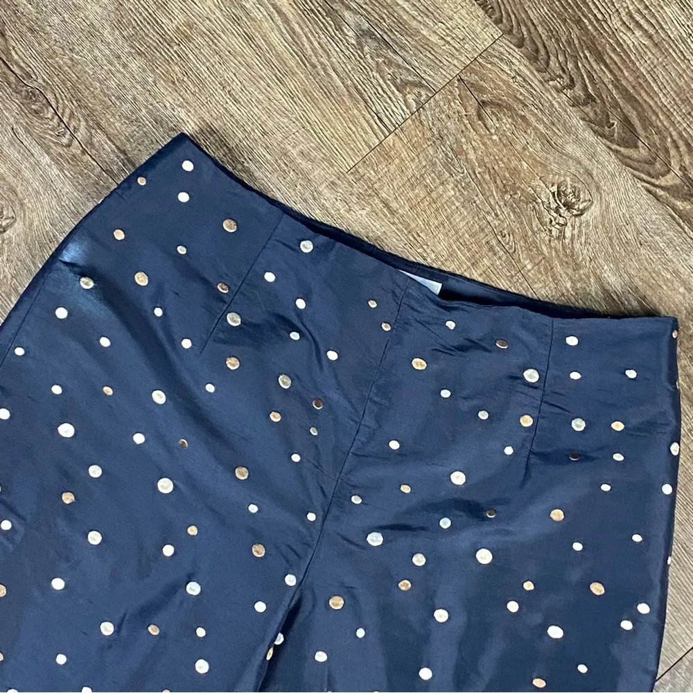 Talbots Pants Women 12 Petite Navy Blue Polka Dot Embroidered 100% Silk Zip 21” - Image 4