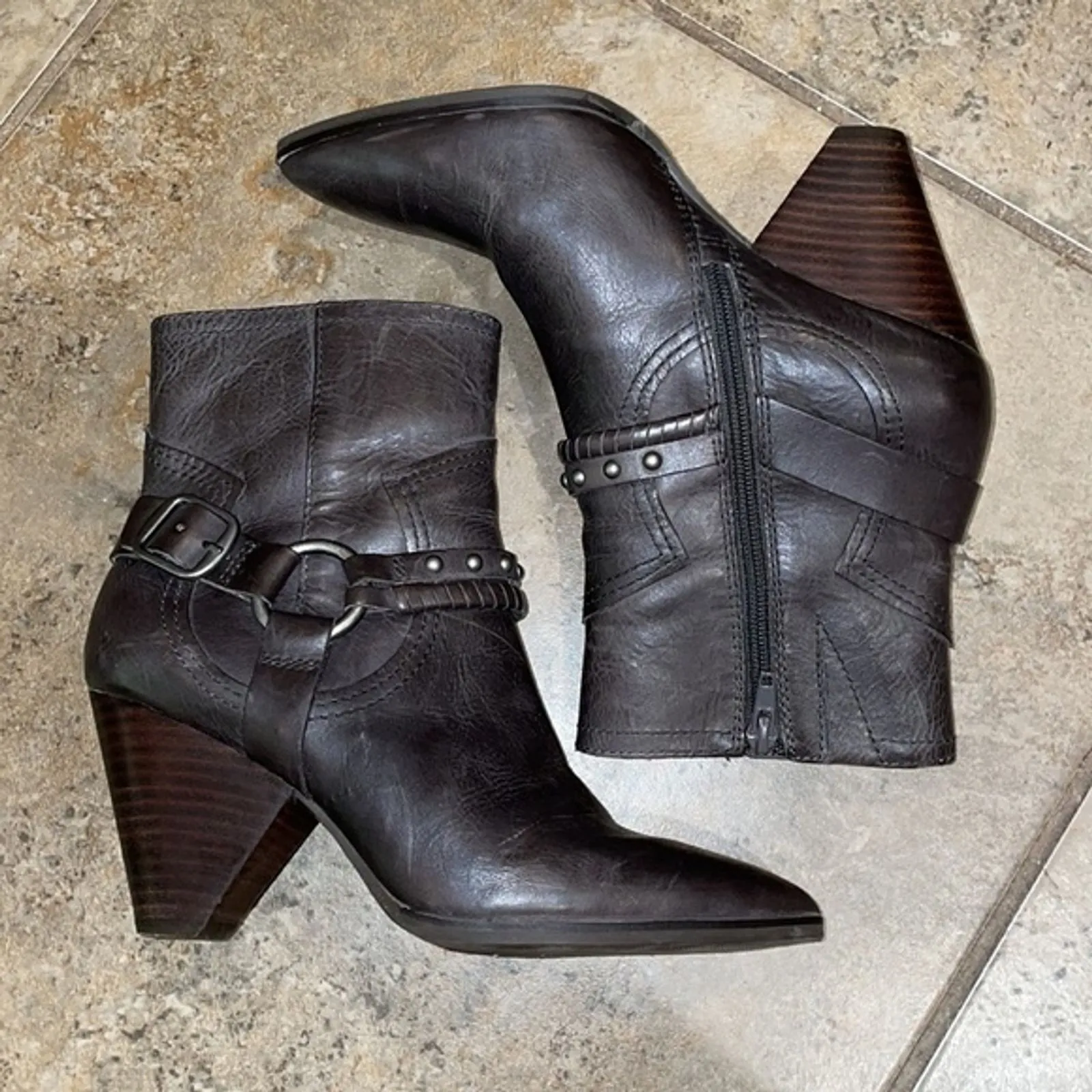 Lucky Brand Majoko Gray Leather Mid Calf Harness Moto Boots Size US 6.5M EU 37 - Image 8