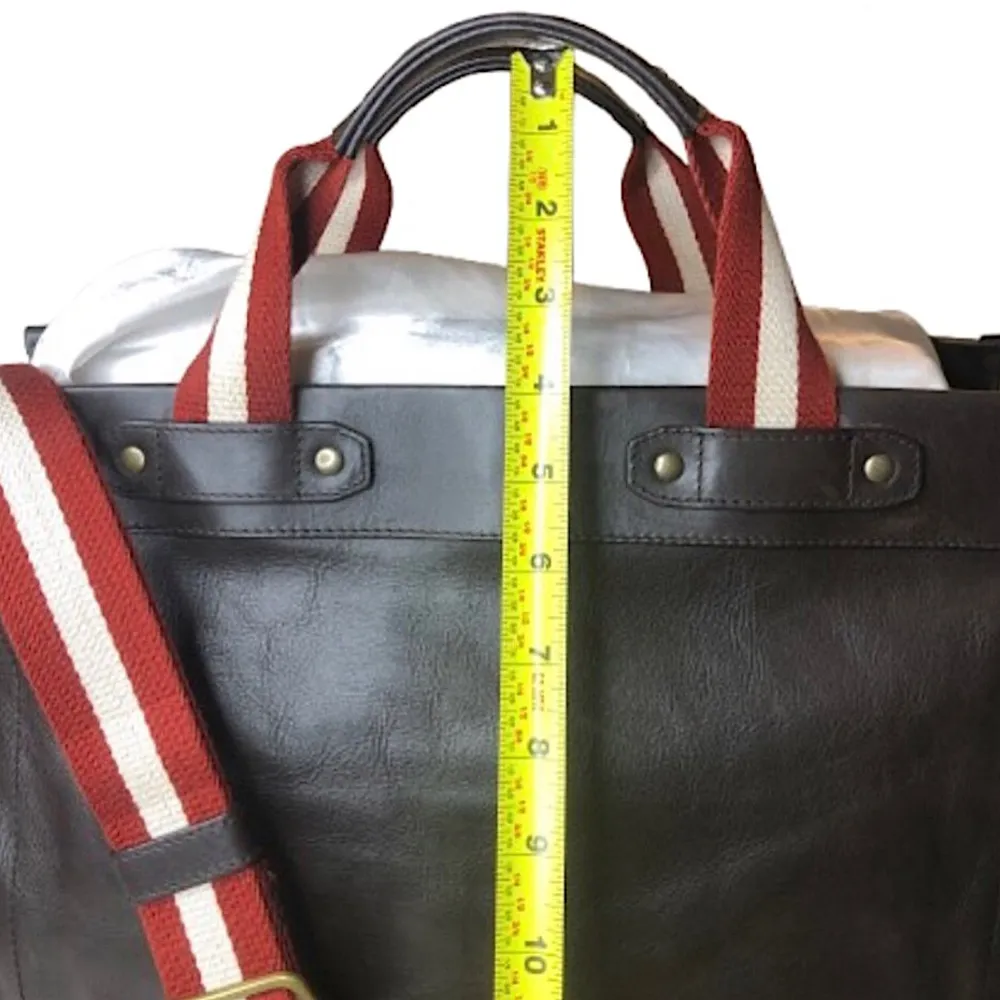 BALLY Brown Calfskin Tote Bag w Stripe Crossbody Strap Interior Zip Pocket MINT - Image 13