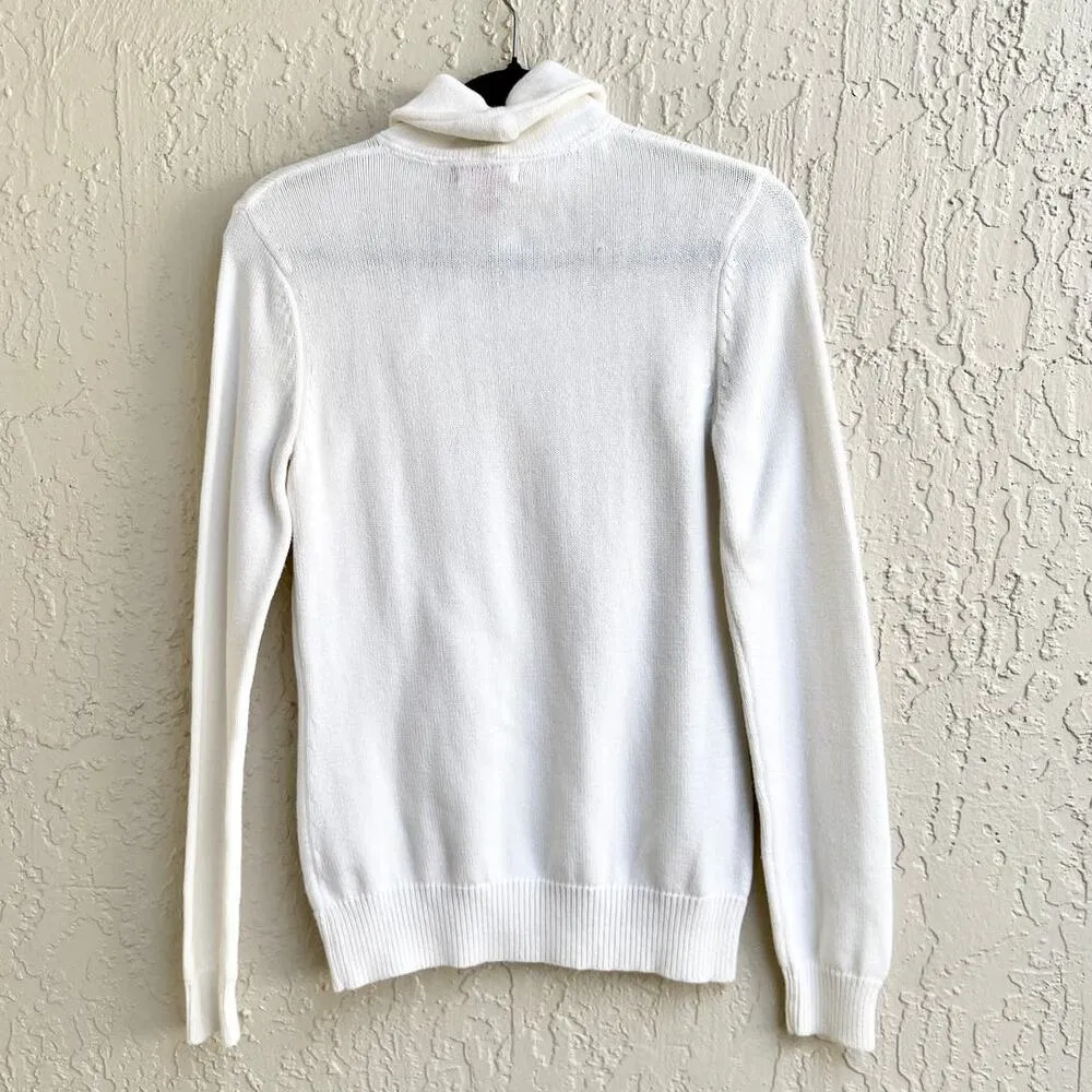 Lilly Pulitzer Cotton Asymmetrical Button Turtleneck Sweater White Women's Small - Image 6