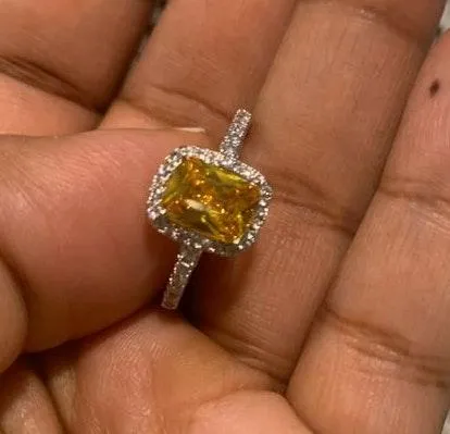 Australian Crystal Square Stone Ring Dipped In White Gold! Yellow - Image 6