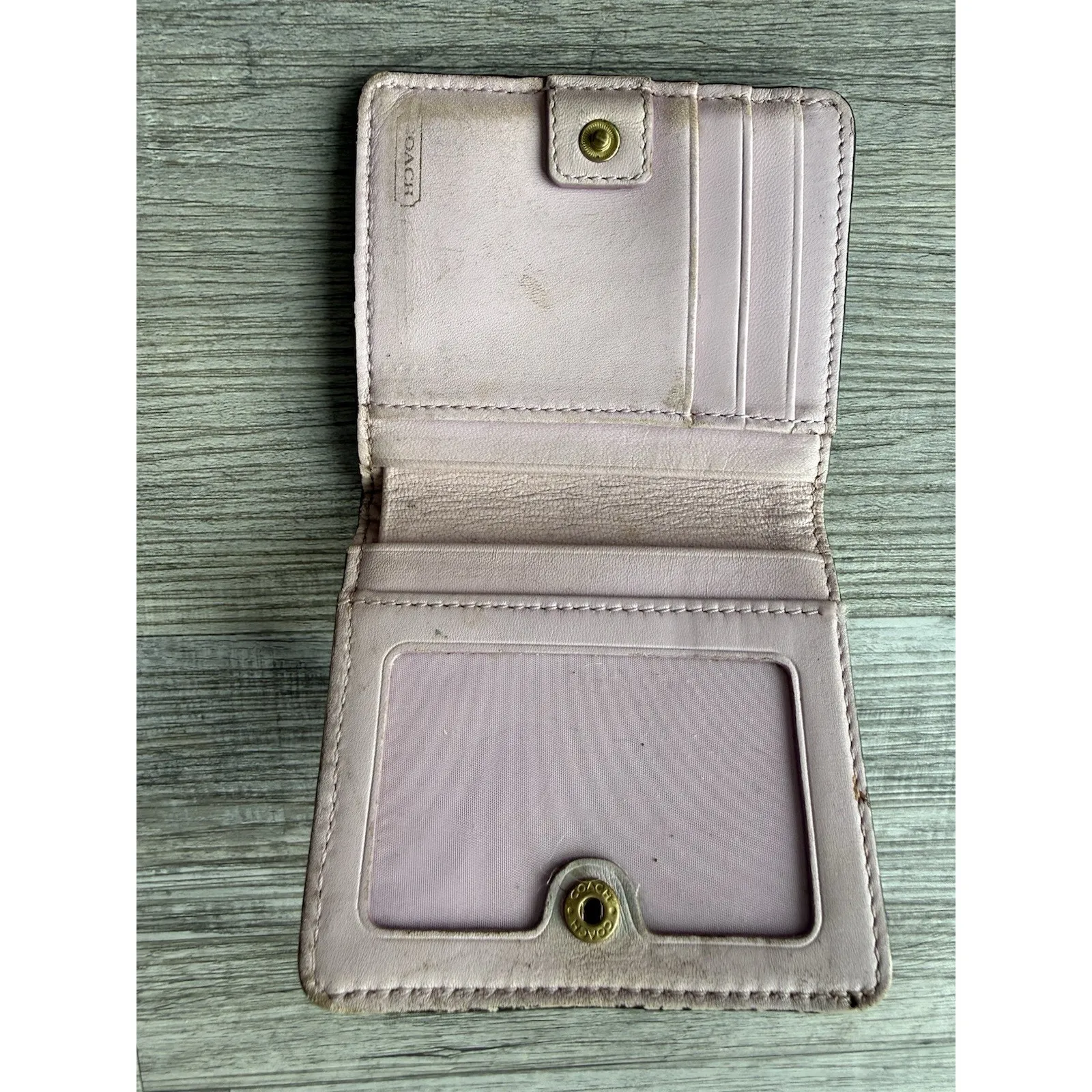 COACH Brown Signature Optic Carriage Bifold Mini Wallet Card Slots - Image 2