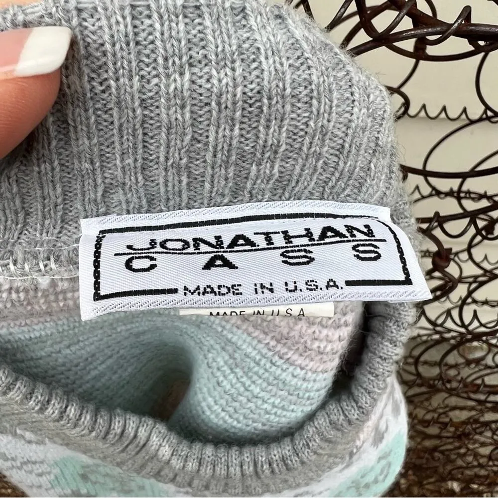 Vintage 80s Jonathan Cass pastel pink gray white blue fair isle floral sweater Size M - Image 4