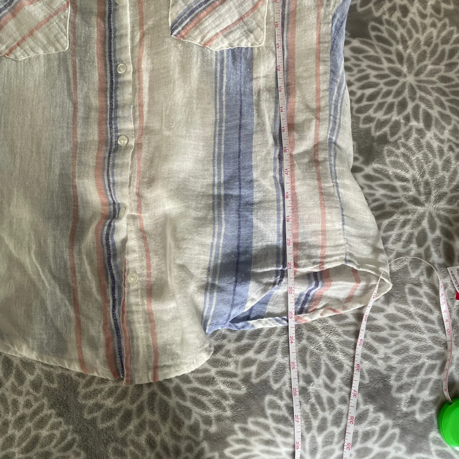 Thread Supply Striped Linen Cotton Button Up Shirt Small Blue Courier‎ Oversized - Image 7