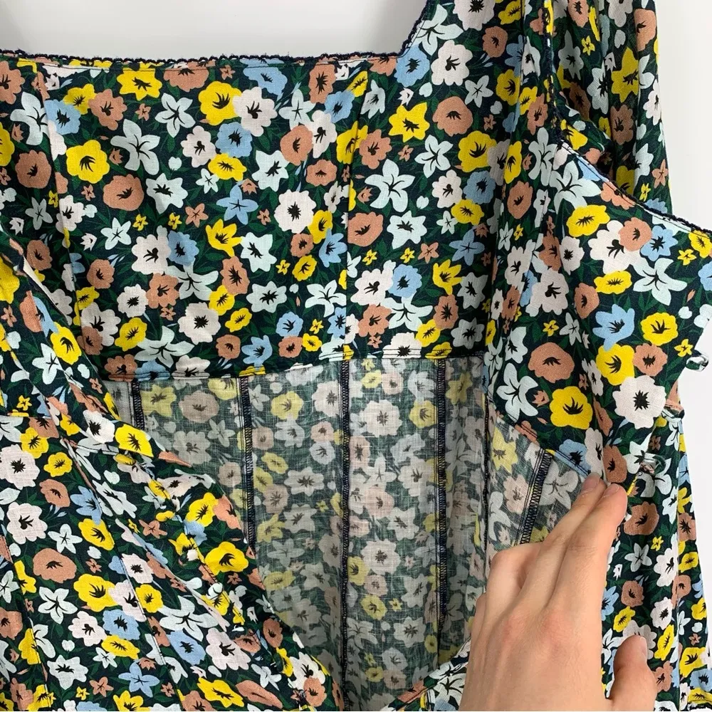 NWT AGUA BY AGUA BENDITA Cumbia La Fania Marino Floral Print Linen Maxi Dress M Blue Size M - Image 15