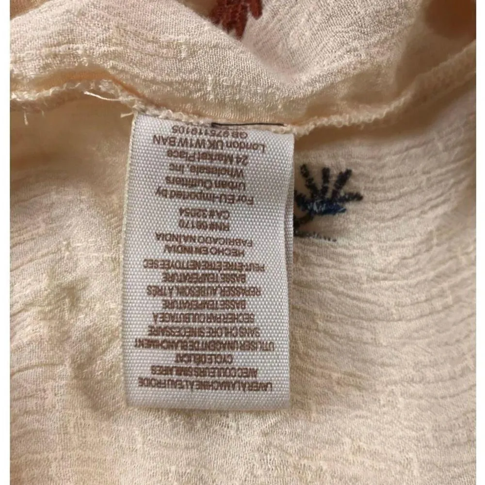 FREE PEOPLE Wild Flowers Embroidery Blouse Sz S Cream Crepe Boho Western Gypsy - Image 12