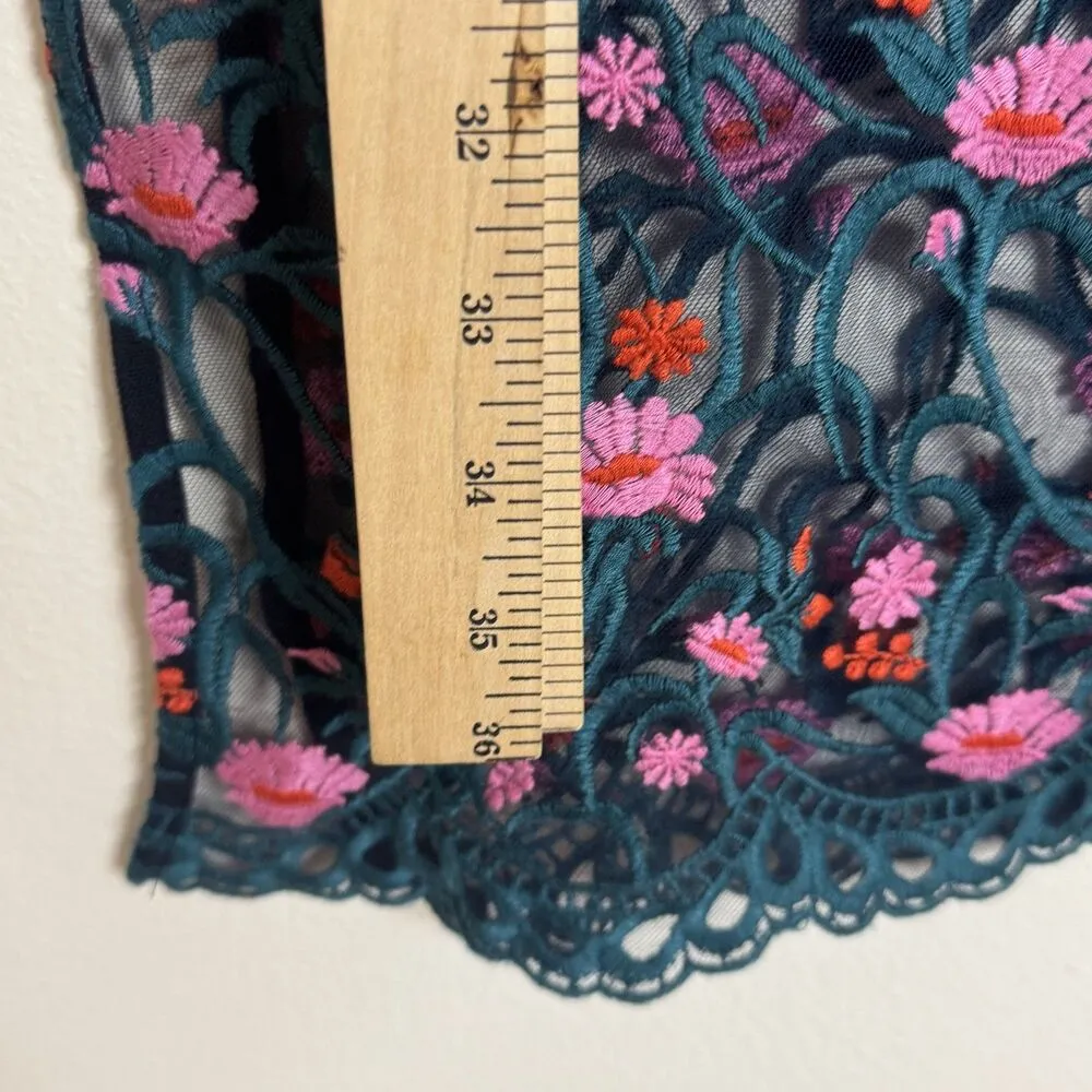 Moulinette Soeurs Dress Womens Small Teal Pink Floral Embroidered Lace Overlay - Image 10