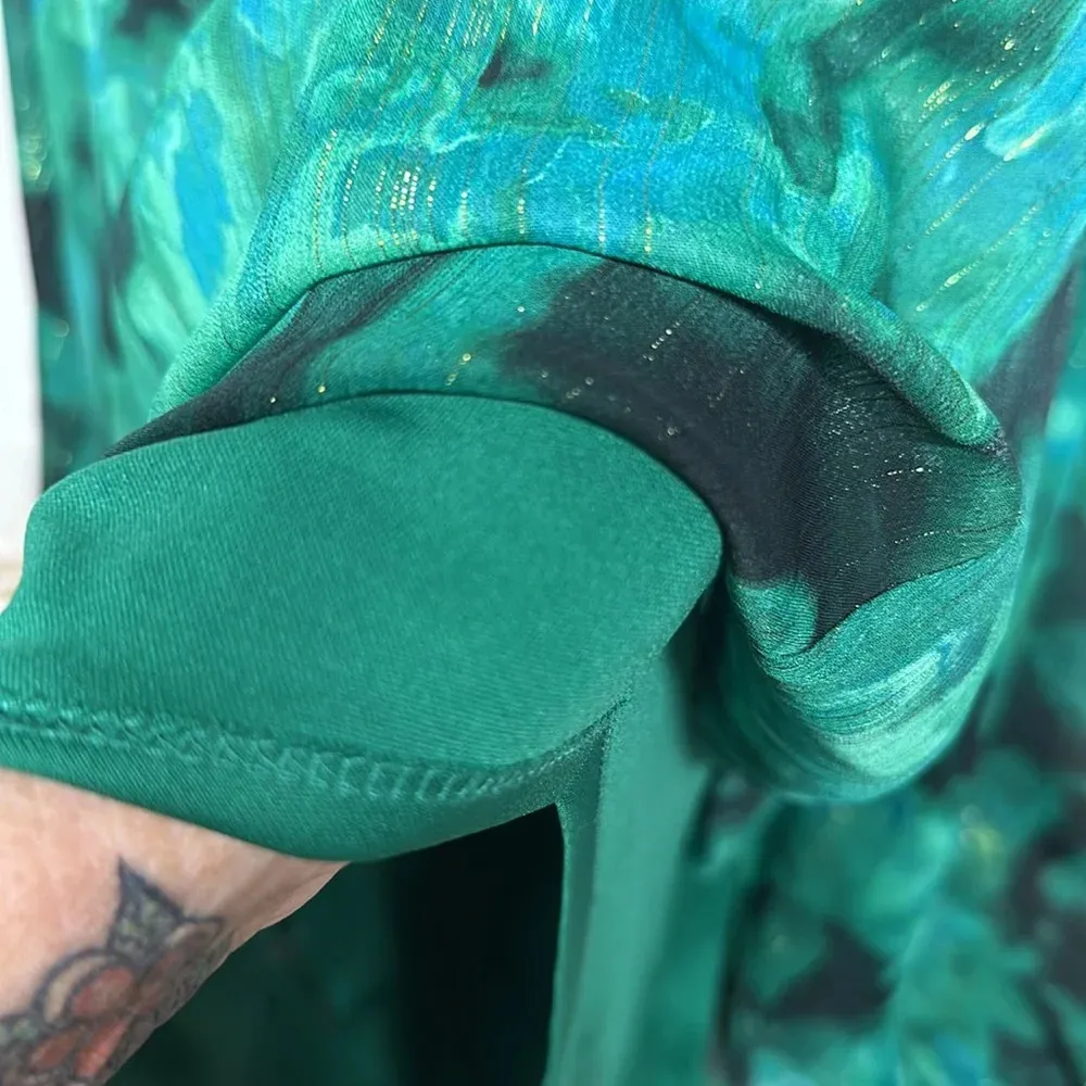 Calvin Klein Emerald Green High Low Chiffon Dress Semi Sheer lined Sz 10 - Image 7