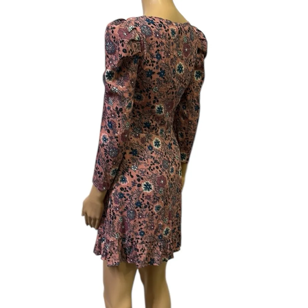 Coco + Jaimeson Puff Sleeve Floral Print Fit and Flare Flowy Pink Blue Dress S - Image 5