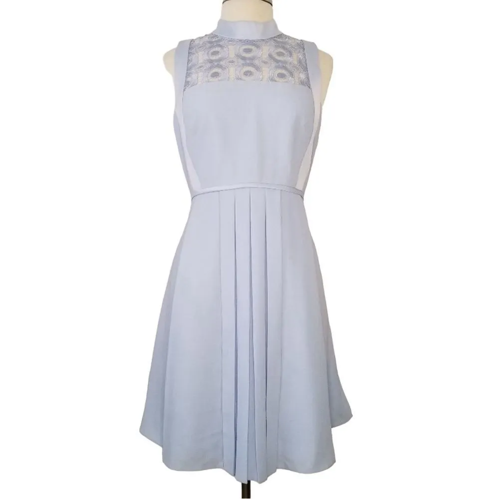 Ted Baker Light Blue Dress with Lace Flowered Bodice Sz 8 - Image 5