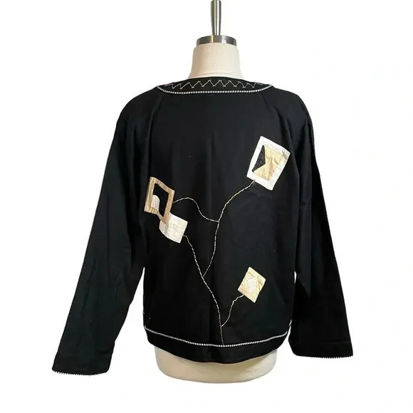 Yak Magik‎ Fun Funky Embellished Cotton Silk Vintage Jacket Women Size Large Black - Image 2