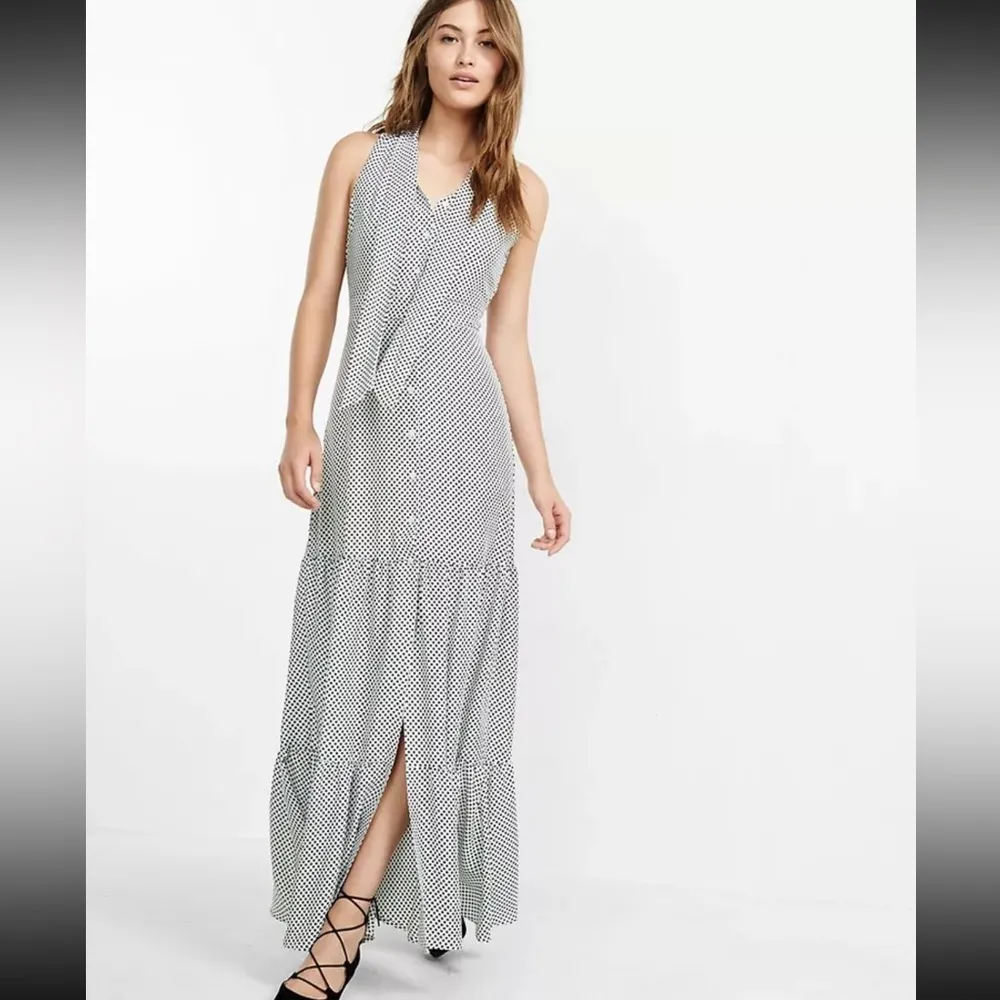 Express Polka Dot Sleeveless Tie Neck Maxi Dress Pinup Rockabilly Retro Size XS - Image 9