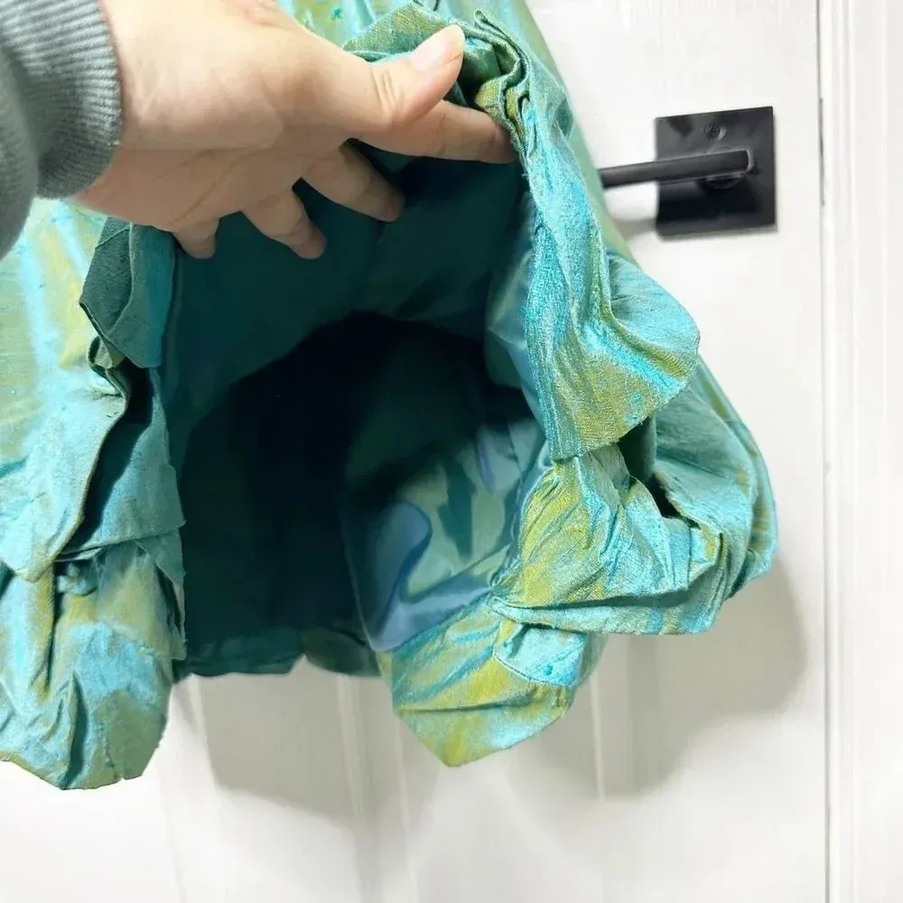 SARA CAMPBELL Size 2 Taffeta Silk Turquoise Bubble Hem‎ Crystal Party Dress Blue - Image 3