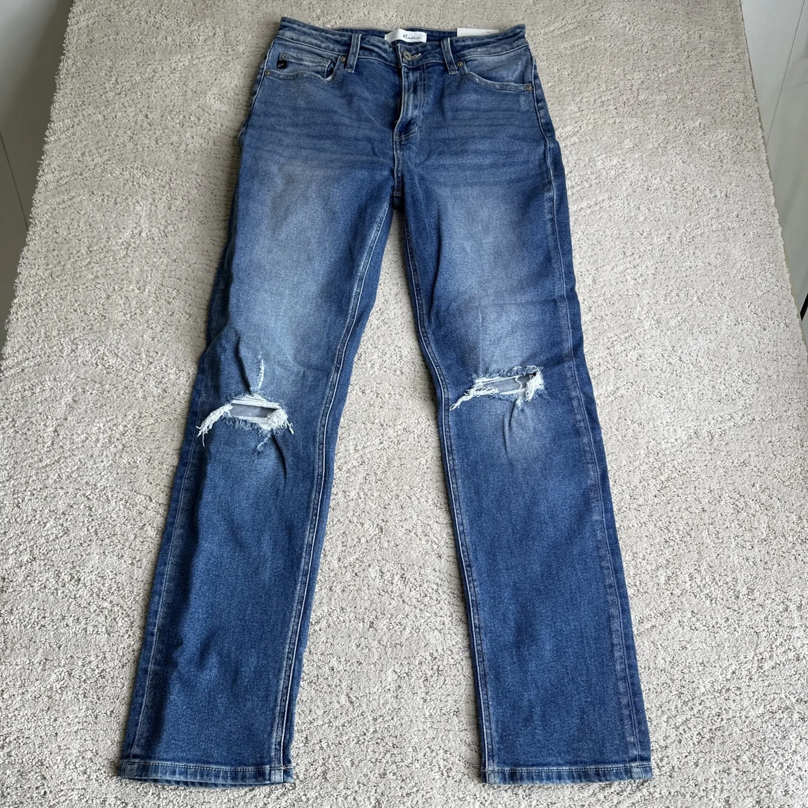 Women's NEW KanCan 11/29 Distressed Straight Fit Jeans‎ Stretch Blue - Image 2