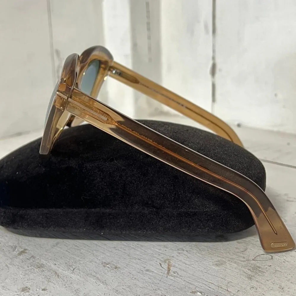 Tom Ford FT0582 45P Shiny Light Brown Mirror Green Lens Julia Square Sunglasses - Image 7