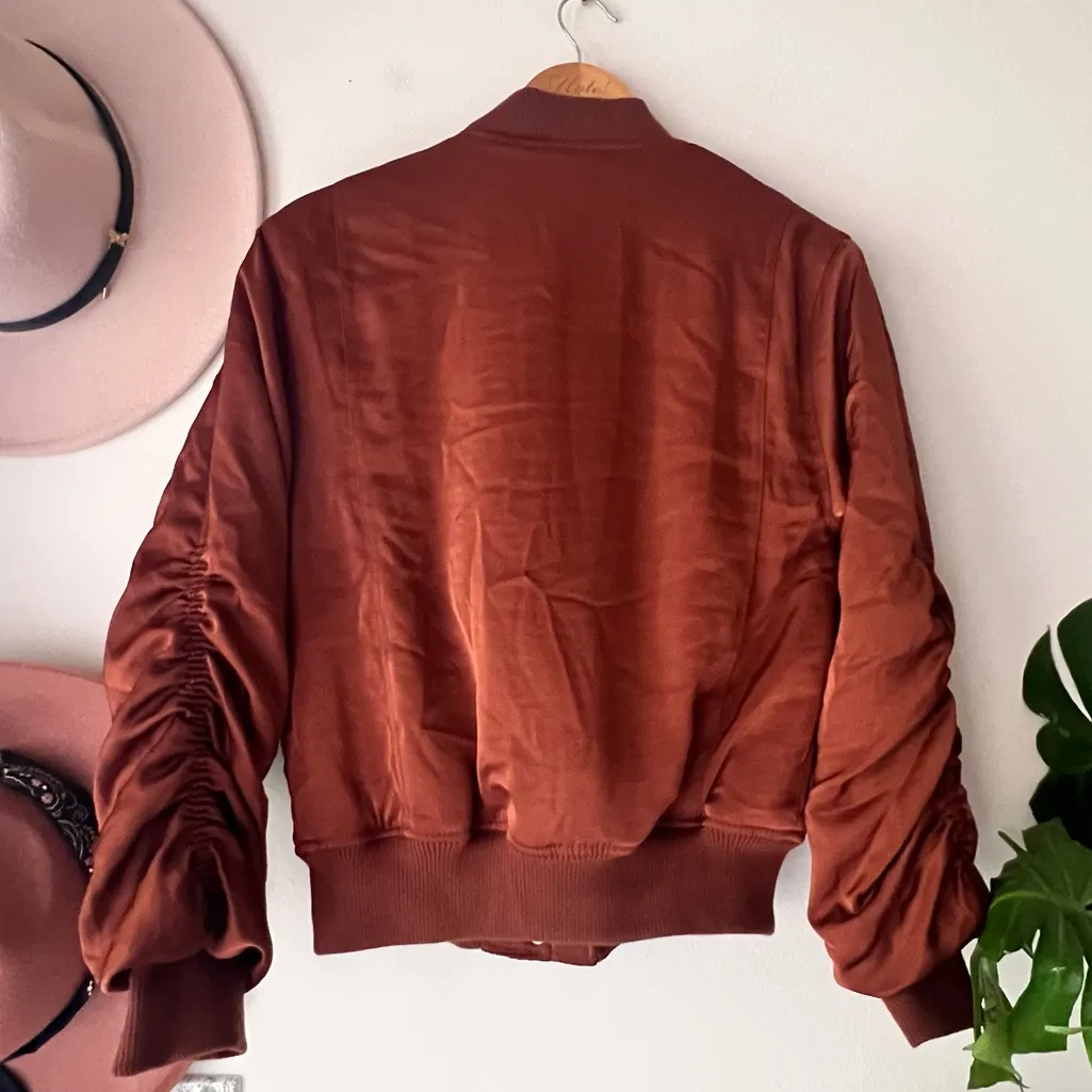 House Of Harlow 1960 Brown Satin Pilot Jacket SIZE XS Sienna‎ 80's Retro Glam - Image 2