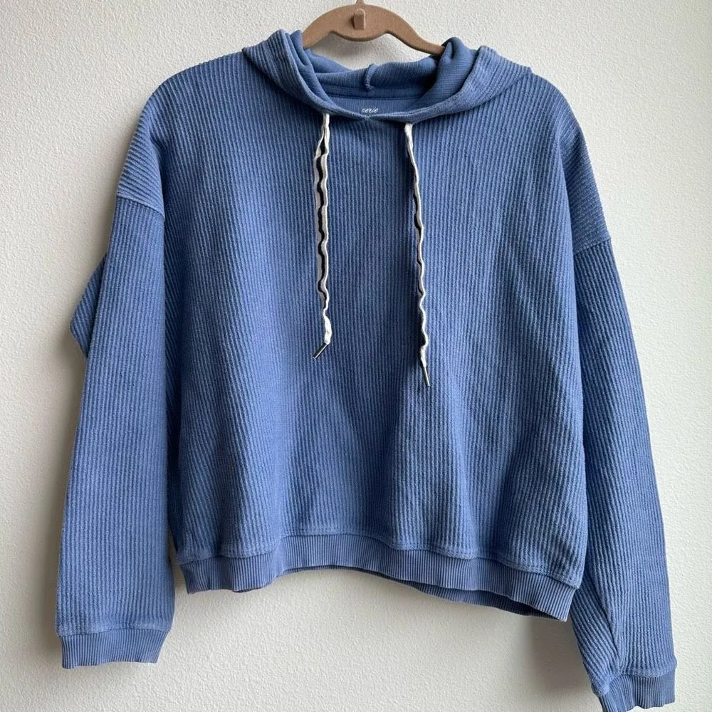 Aerie New Love Corded Cropped Hoodie Sweatshirt Size Small Blue ribbed Oversized - Image 2