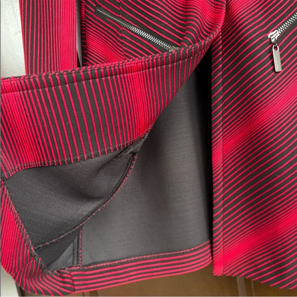 Like New Joseph Ribkoff Long Line Striped Button Front Jacket Top Red Black Sz 6 - Image 8