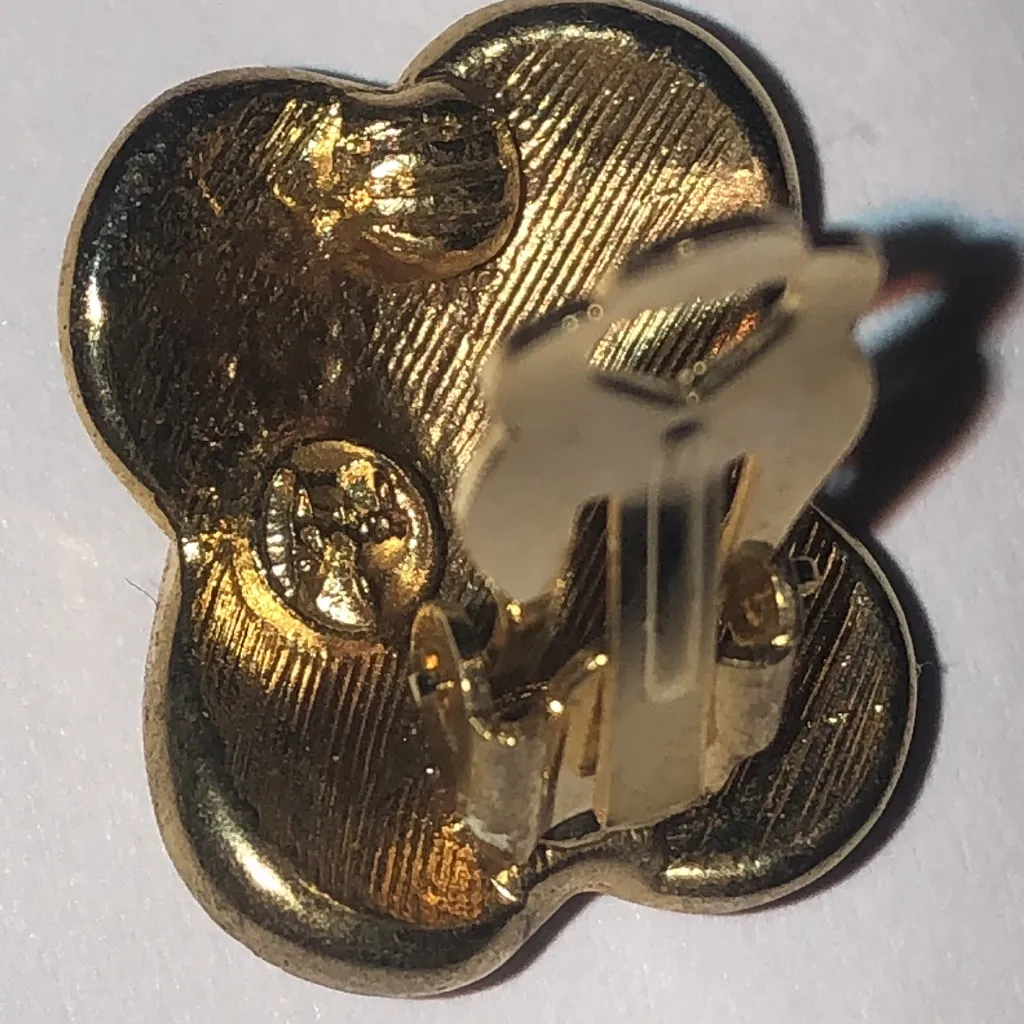 Angel Brand Signed Gold Tone and Black Enamel Crystal Clip On Earrings - Image 6