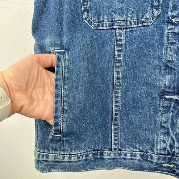 Vintage Eddie Bauer 100%‎ Cotton Denim Vest Button Front Layering 90s Country - Image 5