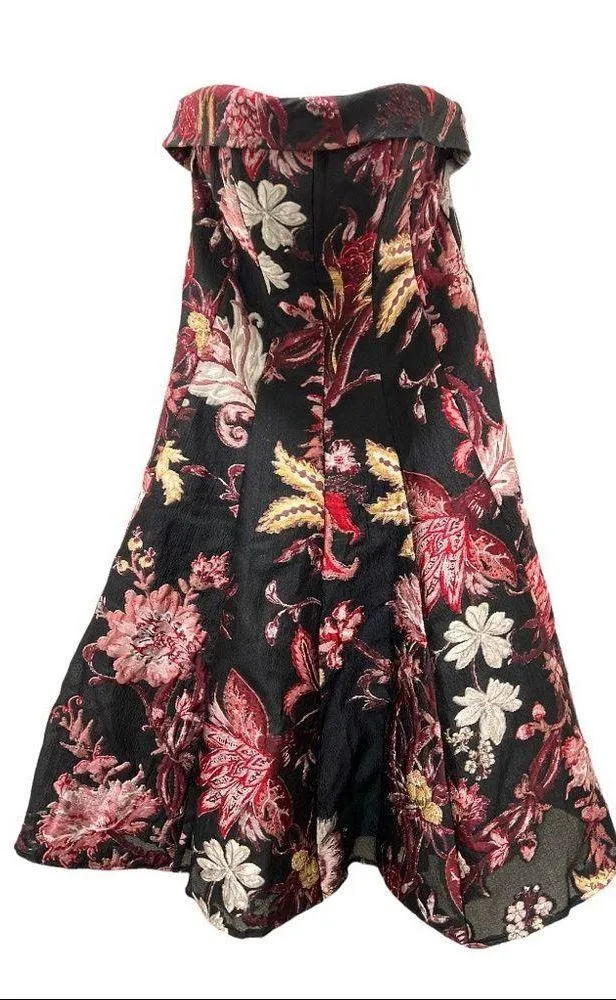 MARCHESA NOTTE Strapless Floral Tea Length Gown, Black, Size 8, NWT - Image 3
