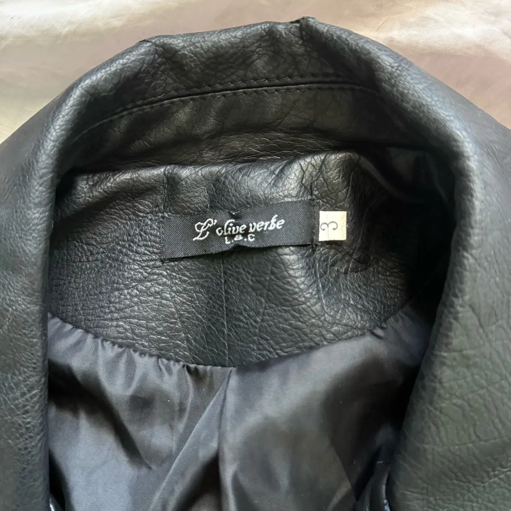 L'Olive Verte faux leather biker jacket size 3 Silver - Image 3