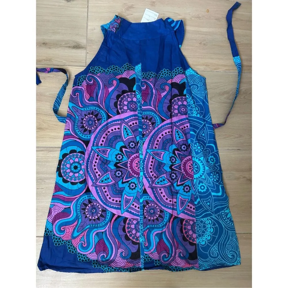 NWT Junglee Billee Bold Print Lightweight Cotton Sundress Cover up India L Blue Size L - Image 2