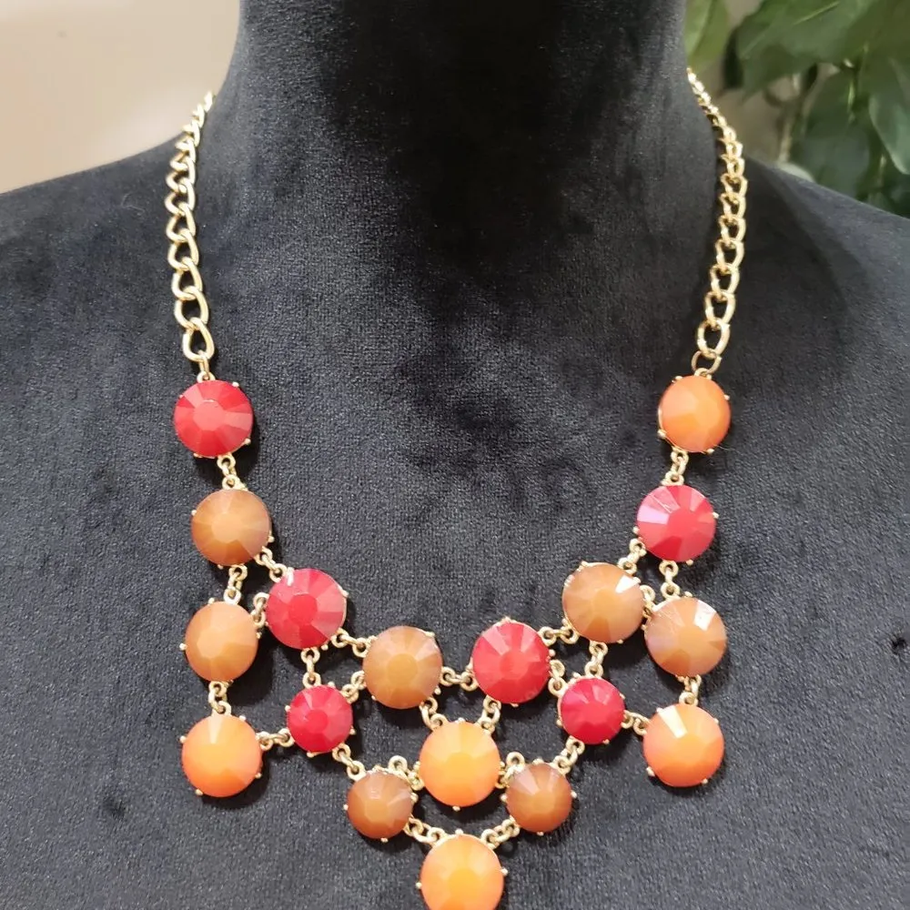 Versona Women Fashion Multicolor Rhinestones Beaded Gold Tone Chain Bib Necklace - Image 4