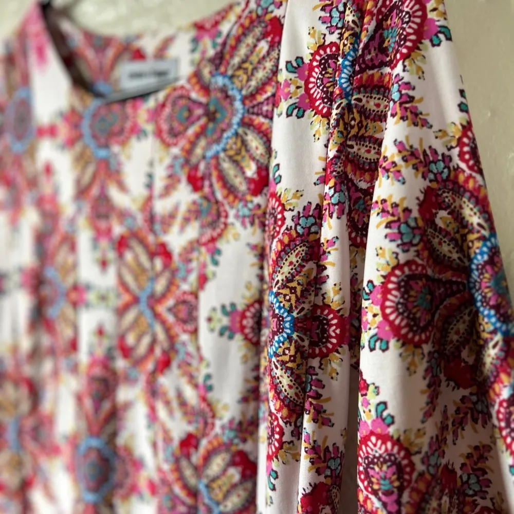 Shelby & Palmer Red and Pink A-Line Midi Dress Casual Crew Neck Short Sleeve - Image 5