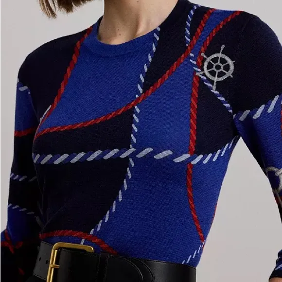 Lauren Ralph Lauren Women's Rope-Print Cotton-Blend Sweater XL - Image 4