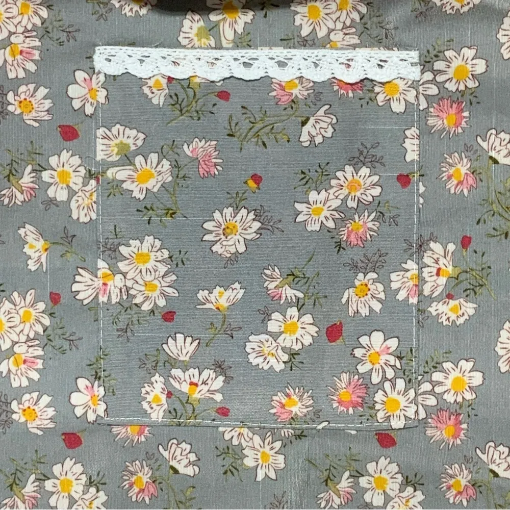 Apron Retro Bib Style Adjustable Waist Tie Ruffle Floral Polka Dot Womens Blue - Image 5