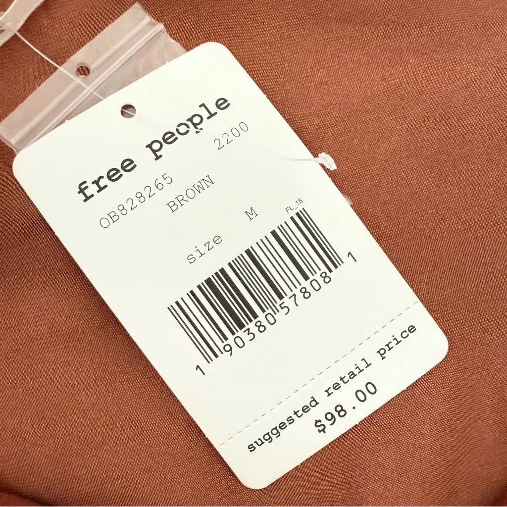 Free People Starry Dreams Satin Shirt Brown Sz M NWT - Image 11