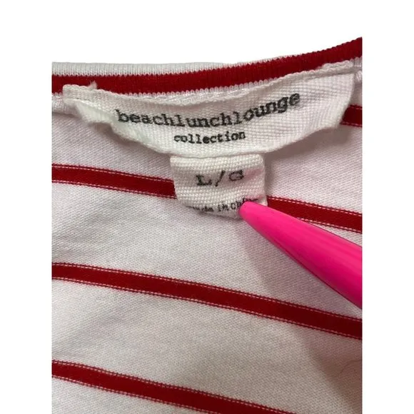 BEACH LUNCH LOUNGE Striped  Shift Dress Size L Red and‎ White Bottom Fringe - Image 3
