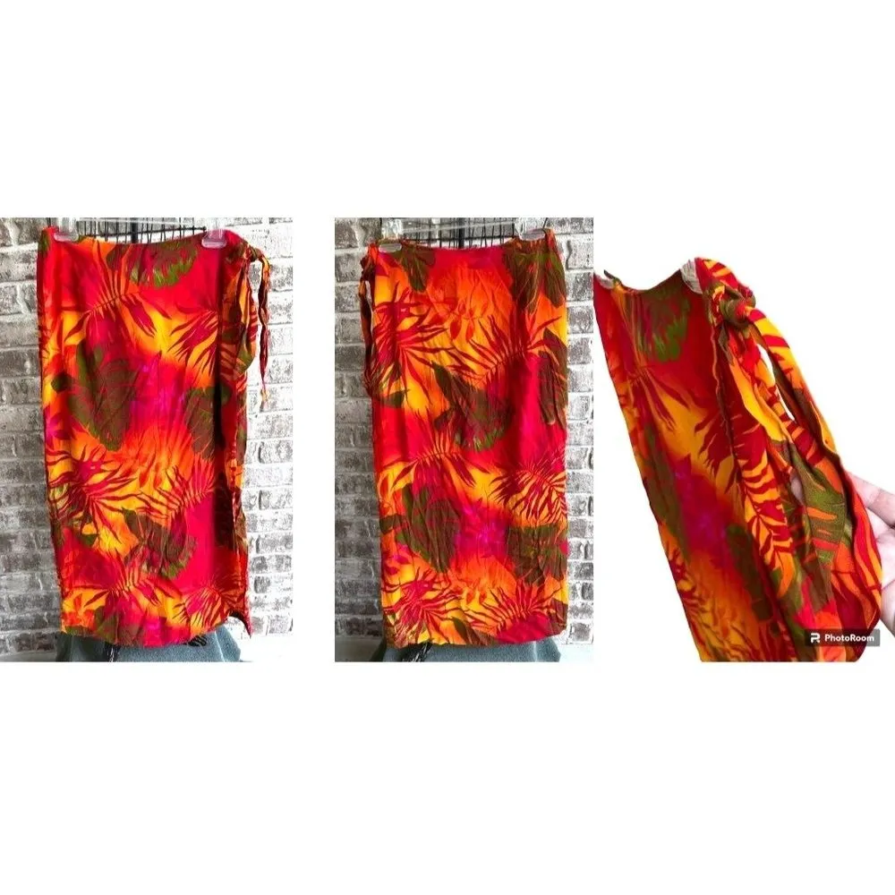 VTG John Roberts Faux Wrap Skirt Size 10 Maxi Tropical Zip Ties Swimsuit… - Image 9