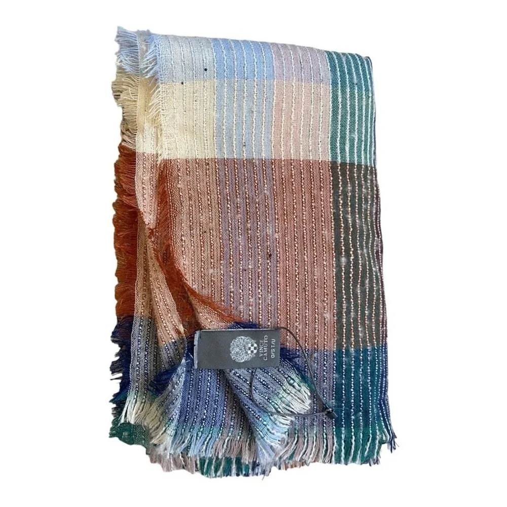 NWT Vince Camuto Plaid Woven Scarf in Orange and Blue New w/Tag - Image 5