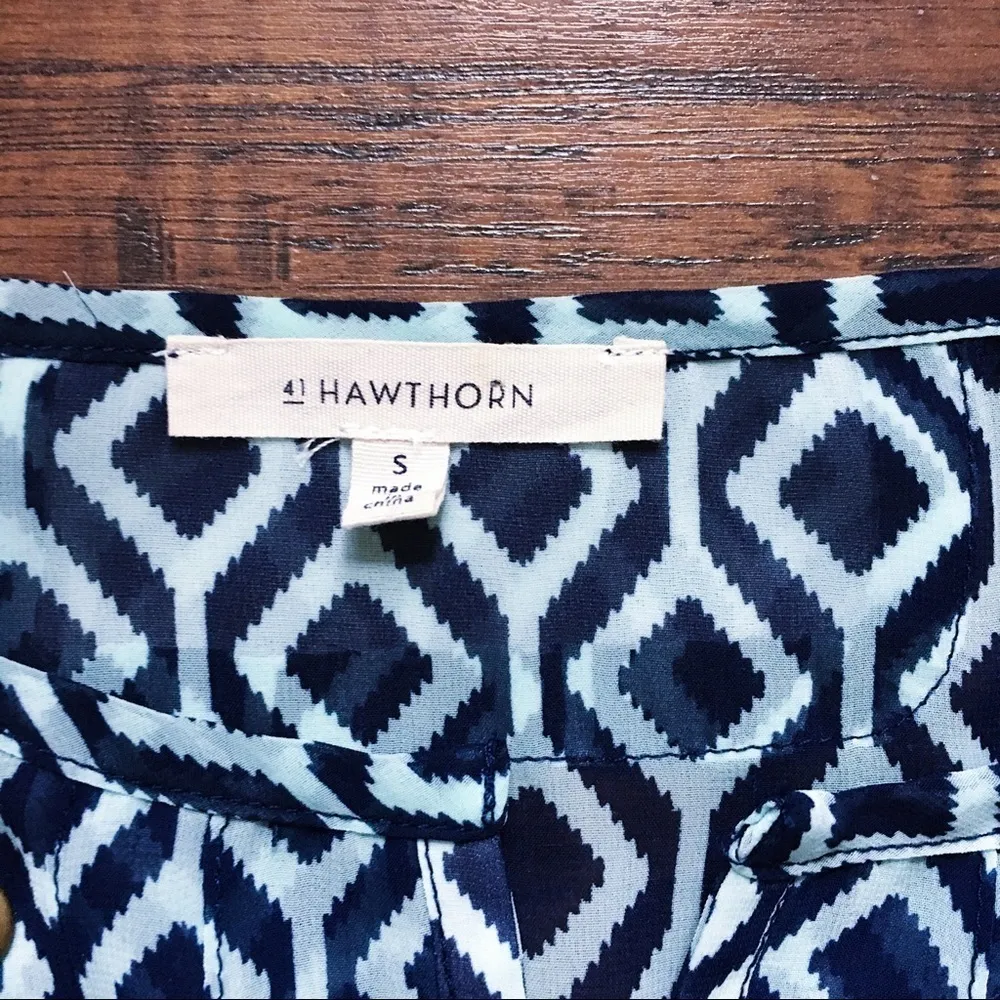 41 Hawthorn • Stitch Fix Moni tunic blouse sheer turquoise navy geo print Blue - Image 4