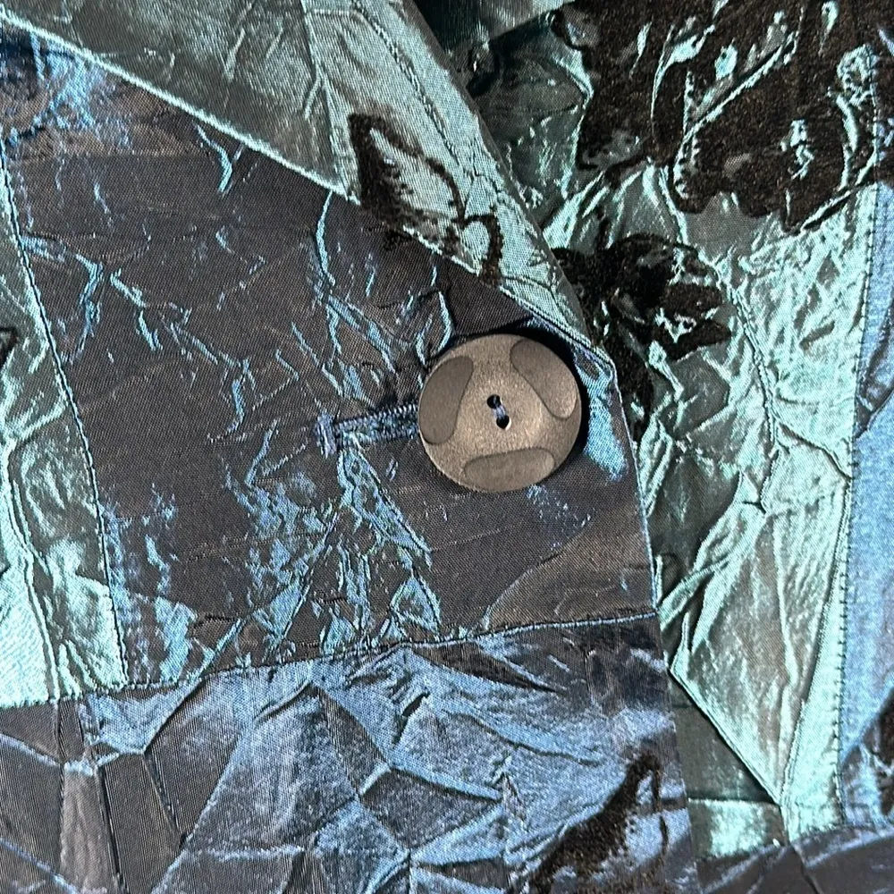 Susan Graver one button Teal Black Velvet evening light Jacket Blazer Medium NEW - Image 5