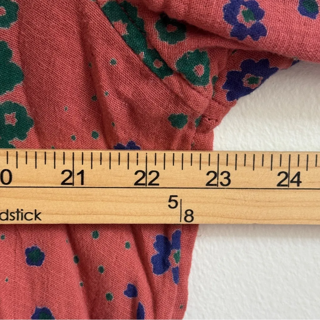 Natural Life Georgia Guaze Shirt Dress Size Large Floral Orange Blue Cotton - Image 7