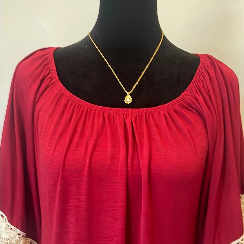 Burgundy Dress with Lace Fringe Sleeves boho vibes - Image 3