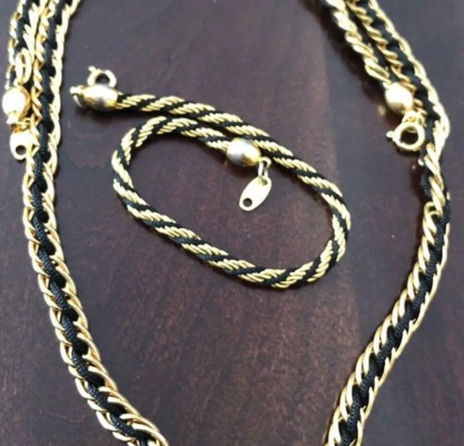 1980s TRIFARI Black & GoldTone Bracelet & Necklace - Image 4