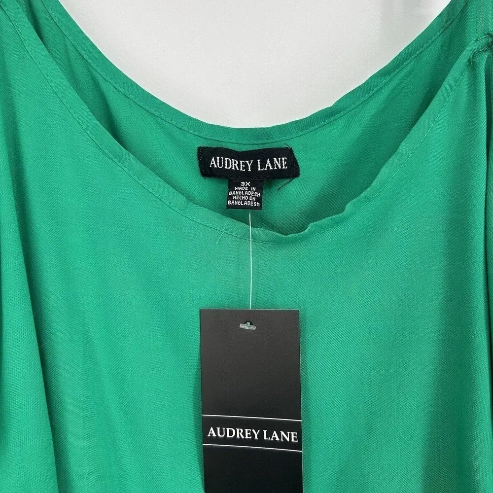 NEW Audrey Lane Green Flouncy Dress Defined Waist Cold Shoulder Size 3X - Image 8