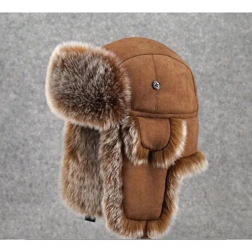 Adult Faux Fur Hat Thick Warm Ear Protection Polyester Unisex One Size Brown - Image 2