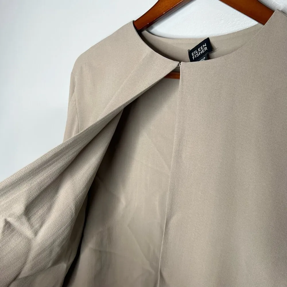 Eileen Fisher beige tan "stone" split front 100% silk open front shirt large - Image 5