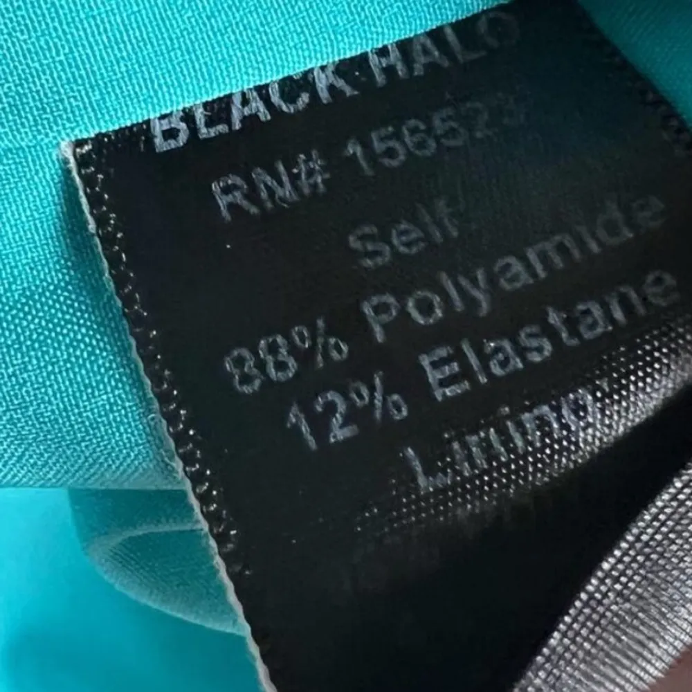 BLACK HALO Nora Teal Cyan Blue V Neck Sleeveless Sheath Faux Wrap Dress 4 - Image 11