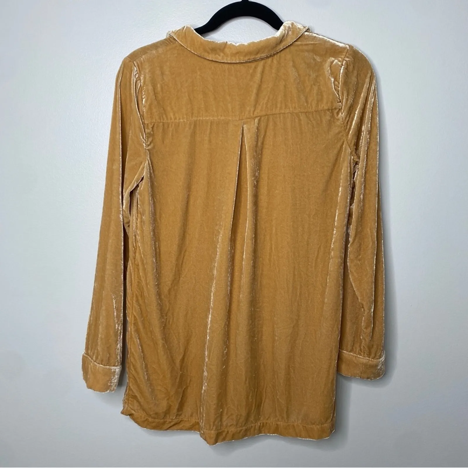 Sundance Silk Yellow Velvet Collar Notched Neck Long-Sleeved Top XS Bohemian - Image 2