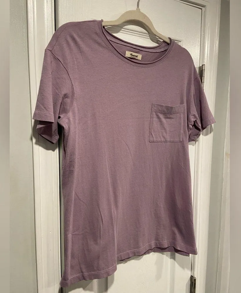 NWOT Madewell Size XS Lavender Short Sleeve Crew Split Hem Pocket Tee Shirt - Image 3